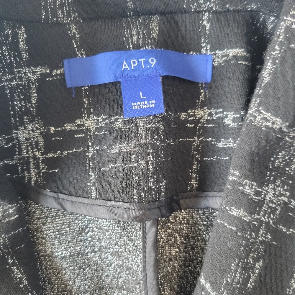 APT. 9 Ponte Stretch Knit Jacket Shine Plaid L NWT Black & Silver - Picture 9 of 16